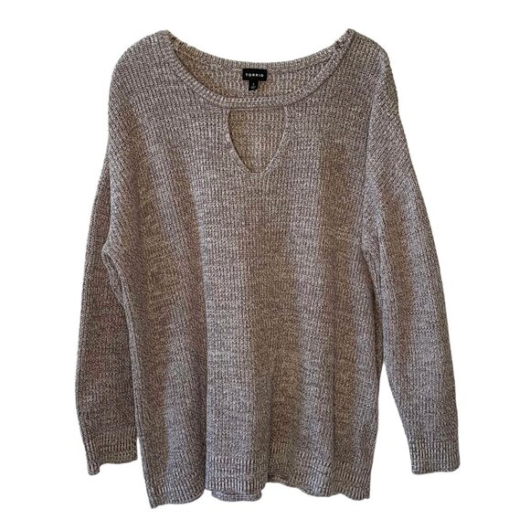 TORRID Gray + White Marl Round Cut Out Keyhole Neck Tunic Knit Sweater Size 2X - Picture 3 of 7